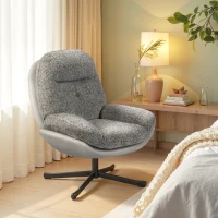 HOMCOM Poltrona Giratória Moderna com Base Cruzada Estofada em Chenille e Couro PU Assento Largo Duplo Pernas de Aço 78x95x99 cm Cinza(m-9)