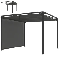 Outsunny Pérgola de Jardim de Alumínio 3x3 m com Teto Retrátil e Lateral Enrolável UPF30+ Pérgola para Exterior Cinzento(m-11)