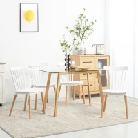 HOMCOM Conjunto de 4 Cadeiras Estilo Nórdico com Encosto Alto e Pés de Madeira de Faia 48x52,5x83cm Branco e Madeira(m-10)