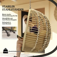 Outsunny Hängesessel mit Gestell, Faltbar Eiförmiger Hängeschaukel mit waschbarem Sitz Becherhalter Sicherheitsseil Beige(m-4)