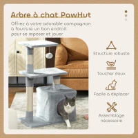 PawHut Arbre à chat tour de jeux pour chats poteaux en sisal, 2 plate-forme, niche, balle, tissu peluche, 50x30x81,5cm, gris(m-4)