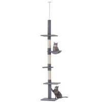 PawHut Arbre chat du sol au plafond poteau à griffer L40 x l 34 x H 230-260 cm 5 niveaux d'activités gris(m-1)