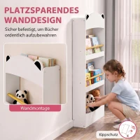 AIYAPLAY Regał na książki dla dzieci, montowany na ścianie regał dziecięcy z 4 poziomami, regał ścienny w kształcie misia, 50 x 15 x 97 cm Biały(m-4)