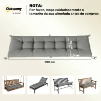 Outsunny Almofada para Banco Exterior com Alças de Fixação Proteção UV50+ Recuperação Lenta Interior Exterior 198x65x13 cm Cinzento(m-3)