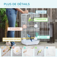 Pawhut Cage à oiseaux volière avec mangeoires perchoirs plateau excrément amovible cage pour canaris perruches perroquets 46,5 x 35,5 x 92 cm blanc(m-6)