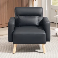 HOMCOM Poltrona Moderna Estofada em Couro Sintético com Apoios de Braço Acolchoados e Pés em Madeira 77x78x78 cm Preto(m-8)