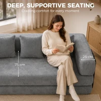 HOMCOM Canapé Convertible 3 Places Compressé 5 en 1, Canapé-Lit en Chenille 205cm, Assise Profonde, 2 Coussins, Gris(m-8)