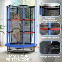 HOMCOM Trambulină pentru Copii 3-6 Ani cu Plasă de Protecție, 6 Coloane și 3 Intrări, Ø140x190 cm, Albastru și Negru(m-6)