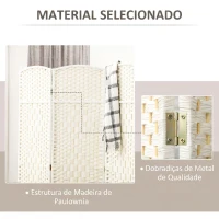 HOMCOM Separador de Ambientes de 3 Painéis Biombo Dobrável 135x180 cm Polipropileno Branco(m-6)