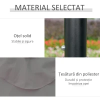 Outsunny Umbrelă de Grădină Reglabilă Ø265 cm cu 32 Lumini LED Solare și Manivelă, Umbrelă de Exterior cu 8 Bare de Sprijin, din Oțel, Poliester, pentru Terasă, Curte, Balcon, Gri(m-6)