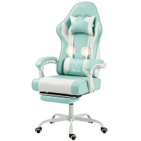 HOMCOM Cadeira Gaming Reclinável 155° com Suporte Lombar com Massagem Apoio de Cabeça e Apoio para os Pés 63x66x126-134 cm Azul Claro(m-11)