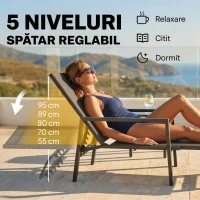 Outsunny Șezlong cu 5 Poziții, 118x58x80 cm, Negru(m-5)