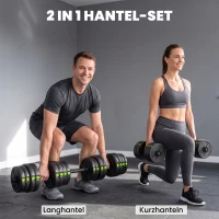 SPORTNOW 2-in-1 Hantel-Set, Lang- & Kurzhantel, 30 kg, rutschfest, bodenschonend, Schwarz/Grün(m-4)