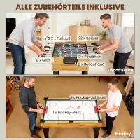 SPORTNOW 13-in-1 Spieletisch, Tischfußball, Schach, Billard, Tischtennis und mehr, MDF, Kunststoff, Walnuss(m-6)