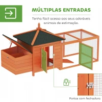PawHut Galinheiro de Madeira para Exterior Gaiola para Galinhas com Ninhos Cercado Bandeja Removível Teto Abatível 196x76x97 cm Madeira(m-5)