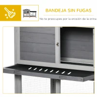 PawHut Conejera Exterior 157,4x53x99,5cm Jaula para Conejos Grande con Ruedas Techo Asfáltico Bandejas Extraíbles y Rampa Gris(m-7)