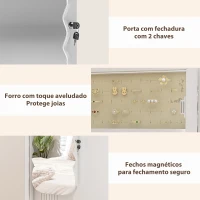 HOMCOM Espelho-Joalheiro com Luz LED Montado na Parede ou na Porta com Fechadura, Espelho de Corpo Inteiro Branco(m-8)