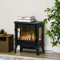 HOMCOM Lareira Elétrica 1000W/2000W com Temperatura Ajustável e Brilho Ajustável para Ambientes 15-30 m² 55x31x58 cm Preto(m-10)