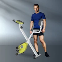 HOMCOM Heimtrainer Fahrradtrainer klappbar Magnetisch Hometrainer Fahrrad mit LCD Monitor, 8 stufig einstellbarem Magnetwiderstand Räder, Leise Platzsparend Fitnessbikes für Zuhause Gelb+Weiß(m-2)