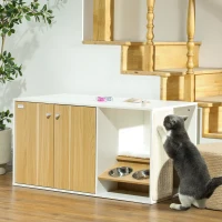 PawHut Móvel Caixa de Areia para Gatos 3 em 1 Mesa Auxiliar Caixa de Areia para Gatos com Tapete para Arranhar 95x48x50,5 cm Branco e Carvalho(m-10)