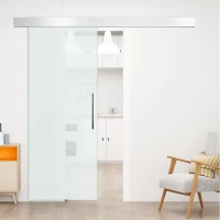 HOMCOM Porta Scorrevole Interna in Vetro Smerigliato con Binario B1 e Maniglia per Bagno Cucina Studio Vetro 205x 90x 0.8cm(m-2)