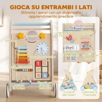 AIYAPLAY Carrello Primi Passi in Legno con Pannello Attività Bifacciale Rimovibile, per Bambini 1-3 Anni(m-5)