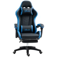 Vinsetto Cadeira Gaming Cadeira Gamer de Pele PU Reclinável 135° Apoio para a Cabeça e Apoio para os Pés 65x65x121-129 cm Preto e Azul(m-1)