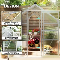 Outsunny Gewächshaus, Treibhaus, mit Dachfenster, Schiebetür, transparent, Polycarbonat+Aluminium, 190 x 252 x 201cm(m-4)