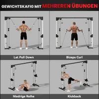 SPORTNOW Crossover-Fitnessgestell, Kabelzugsystem, für 1 oder 2 Personen, Stahl, Kunststoff, Schwarz(m-4)