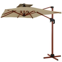 Outsunny Chapéu de Sol Excêntrico 300x198x252 cm com Manivela Inclinação Ajustável Duplo Teto e Base Cruzada Giratória 360° Caqui(m-11)
