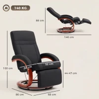 HOMCOM Relaxsessel mit Liegefunktion Fernsehsessel mit hoher Rückenlehne ergonomische Armlehne Fußstütze Holzbasis Leinenoptik(m-3)