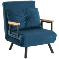 HOMCOM Poltrona Convertível em Cama Poltrona 3 em 1 Convertível em Cama com Encosto Ajustável em 5 Níveis 63x73x81 cm Azul(m-11)