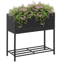 Outsunny Hochbeet, Blumenkasten, tiefe Ablage, Metallrahmen/Polyrattan, 70 x 30 x 70 cm, Dunkelbraun(m-12)