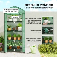 Outsunny Estufa de Exterior com 4 Prateleiras e Rodas Porta Enrolável Estrutura em Aço e Cobertura de PE 140g/㎡ Anti-UV 69x50x165 cm Verde(m-6)