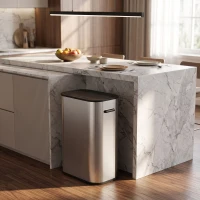 HOMCOM Cubo sensor 55 L para cocina, cubo de basura sin contacto de acero inoxidable, a pilas, Plata(m-4)