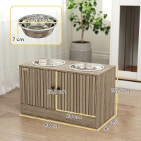 PawHut Hundefutterstation mit 2 Edelstahl-Näpfen, Schrank für Utensilien, für große Hunde, Zubehör, Braun(m-3)