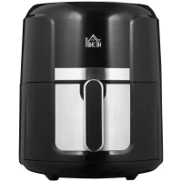 HOMCOM Fritadeira sem Óleo 4L Fritadeira de Ar Quente 1300W com 12 Programas Tela LED Tátil Temperatura Ajustável Temporizador e Cesta Antiaderente 34,2x25,6x31,8cm Preto(m-12)