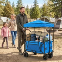 Outsunny Carrinho de Transporte com Rodas Grandes Travão Teto Amovível Carro Dobrável para Jardim com Barra Ajustável 125x59x133 cm Azul(m-2)