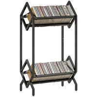 HOMCOM Organizator CD-uri pentru 50 CD-uri, Organizator Viniluri 2 Niveluri din Metal pentru DVD-uri, Cărți, Albume, Negru(m-11)