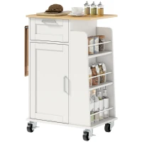 HOMCOM Cărucior de Bucătărie cu Sertar, Dulap, Suport pentru Prosoape și 3 Suporturi pentru Condimente, din Lemn, 62x40x87 cm, Alb(m-11)