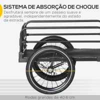 HOMCOM Reboque de Carga para Bicicletas com 2 Rodas Refletores e Bandeira Capacidade de 70L Carga 40 kg 125x64x53,5 cm Preto(m-4)