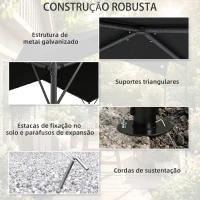 Outsunny Pérgola de Jardim 3x3 m com Proteção UPF30+ Estrutura em Metal Galvanizado Cobertura Inclinada Cinzento(m-5)