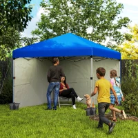 Outsunny Tenda Dobrável Pop-up 3x3 m com 2 Laterais Anti-UV Altura Ajustável Sacos de Areia e Saco de Transporte Azul(m-2)