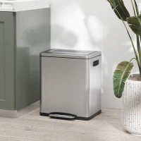 HOMCOM Coș de gunoi cu 2 compartimente de 15L, cu pedală și capac silențios, din oțel inoxidabil și PP, 40x34,8x47,5 cm(m-2)