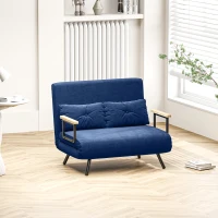 HOMCOM Canapea Extensibilă 3 în 1 din Material cu Aspect Catifelat cu Spătar Reglabil și 2 Perne, 102x73x81 cm, Albastru(m-2)