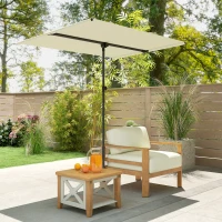 Outsunny Sonnenschirm 180 Grad drehbar Höhenverstellbar Gartenschirm mit Aluminium-Mast 150x205cm Beige(m-7)