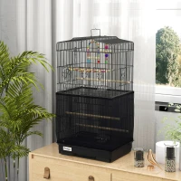 PawHut Colivie pentru pasari cu Stinghii, Leagan si boluri, Voliera din Metal si Plastic, 46.5x35.5x92 cm, Negru(m-8)