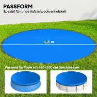 Outsunny Poolabdeckung rund Ø 550 cm staub- und wasserdichte Abdeckplane mit Sicherungsseil Spanner für Sommer & Winter, Blau(m-3)