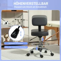 HOMCOM Bürostuhl, Kompakter Drehstuhl, höhenverstellbar, mit Fußstütze, 360° drehbar, Kunstleder, Metall, Schwarz(m-4)
