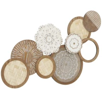 HOMCOM Décoration murale en bois, sculpture murale en bois, design unique à plusieurs disques, 83,8 x 44,5 cm, bois naturel(m-12)